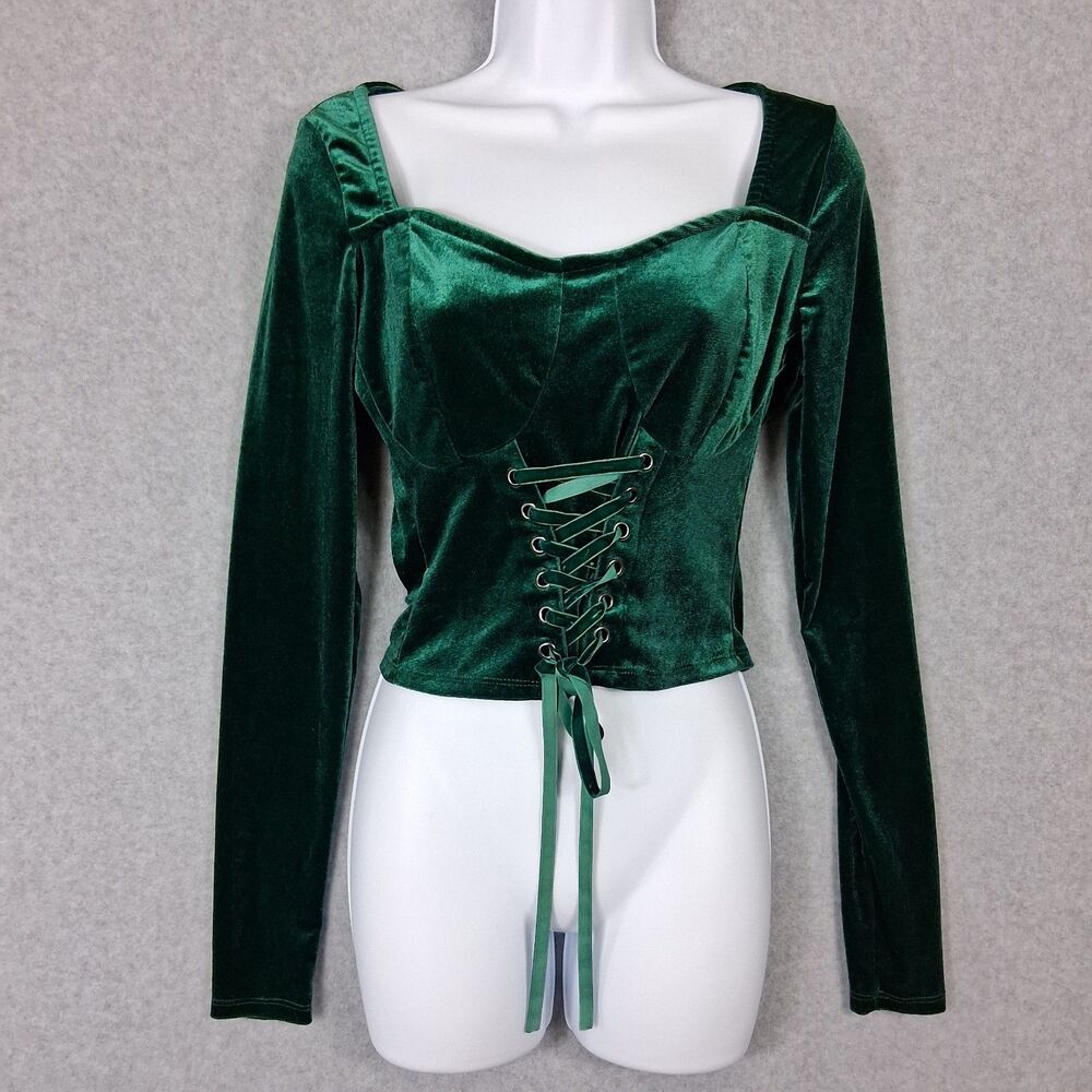 Hot Topic Thorn & Fable Corset Top Small Velvet Lace Up Milkmaid Fairy Festival